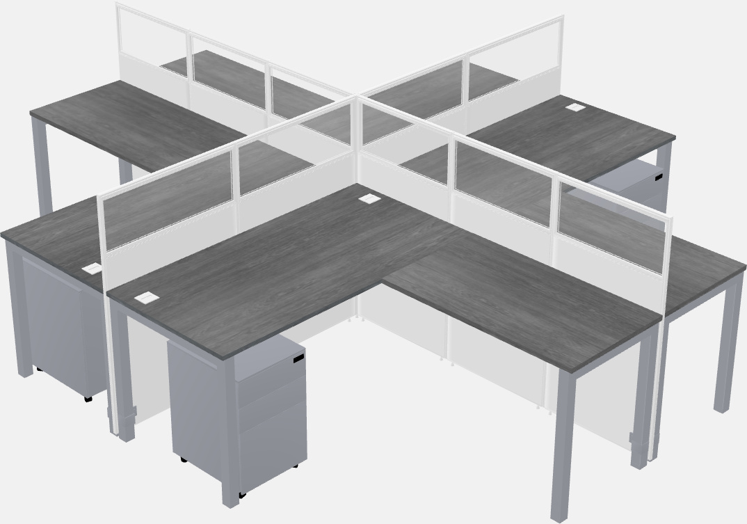 Cubículos compartilhados em forma de l