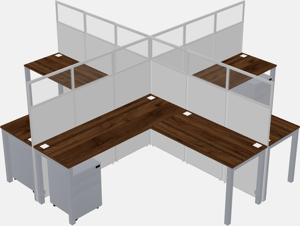 Nakabahaging l-shaped na mga cubicle