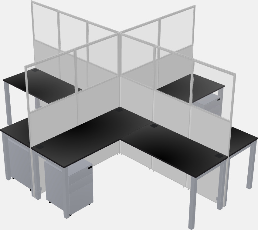 Cubículos compartilhados em forma de l