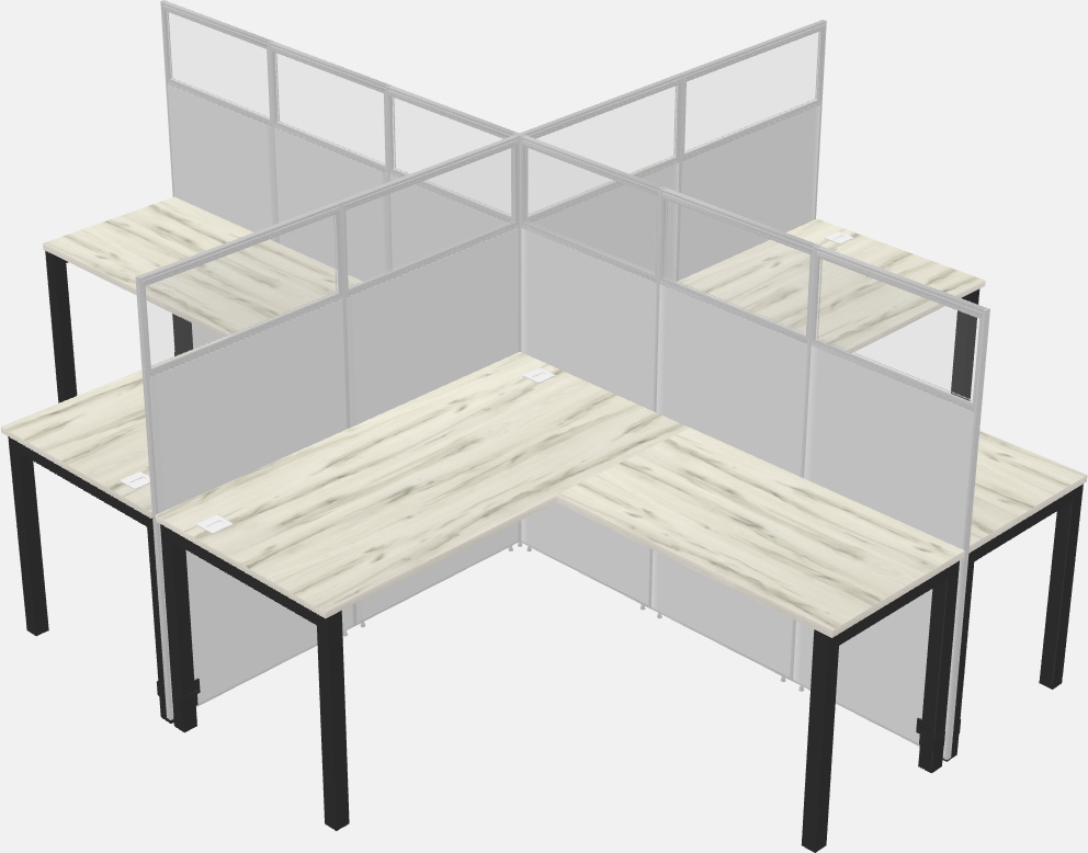 Cubículos compartilhados em forma de l