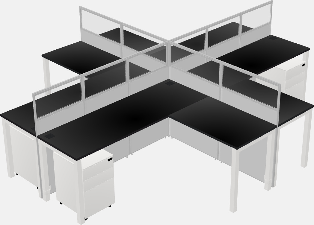 Cubículos compartidos en forma de l