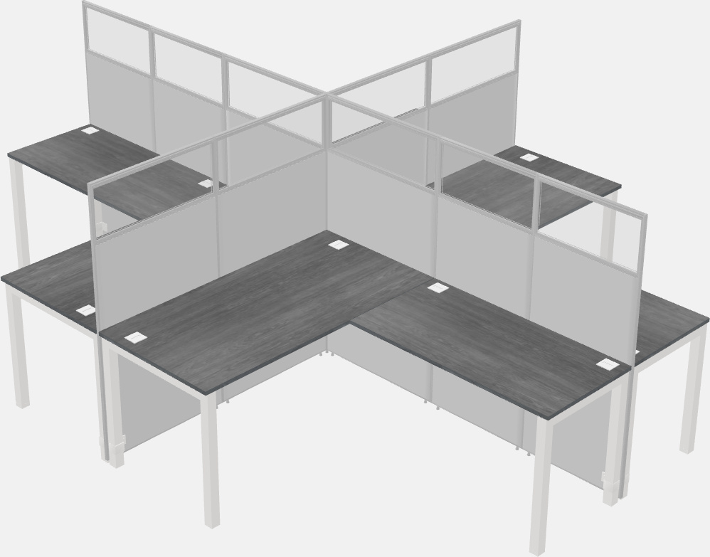 Cubículos compartilhados em forma de l