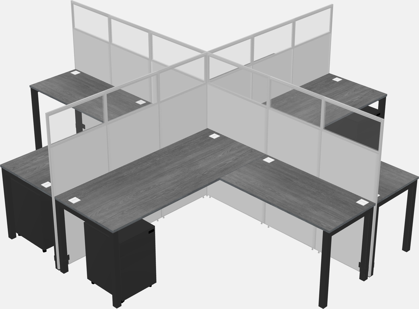 Nakabahaging l-shaped na mga cubicle