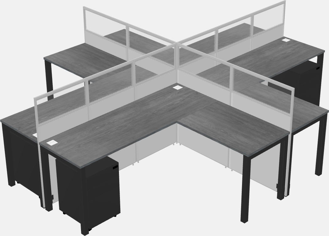 Cubículos compartilhados em forma de l