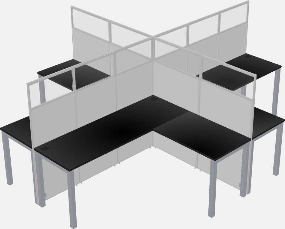 Cubículos compartilhados em forma de l