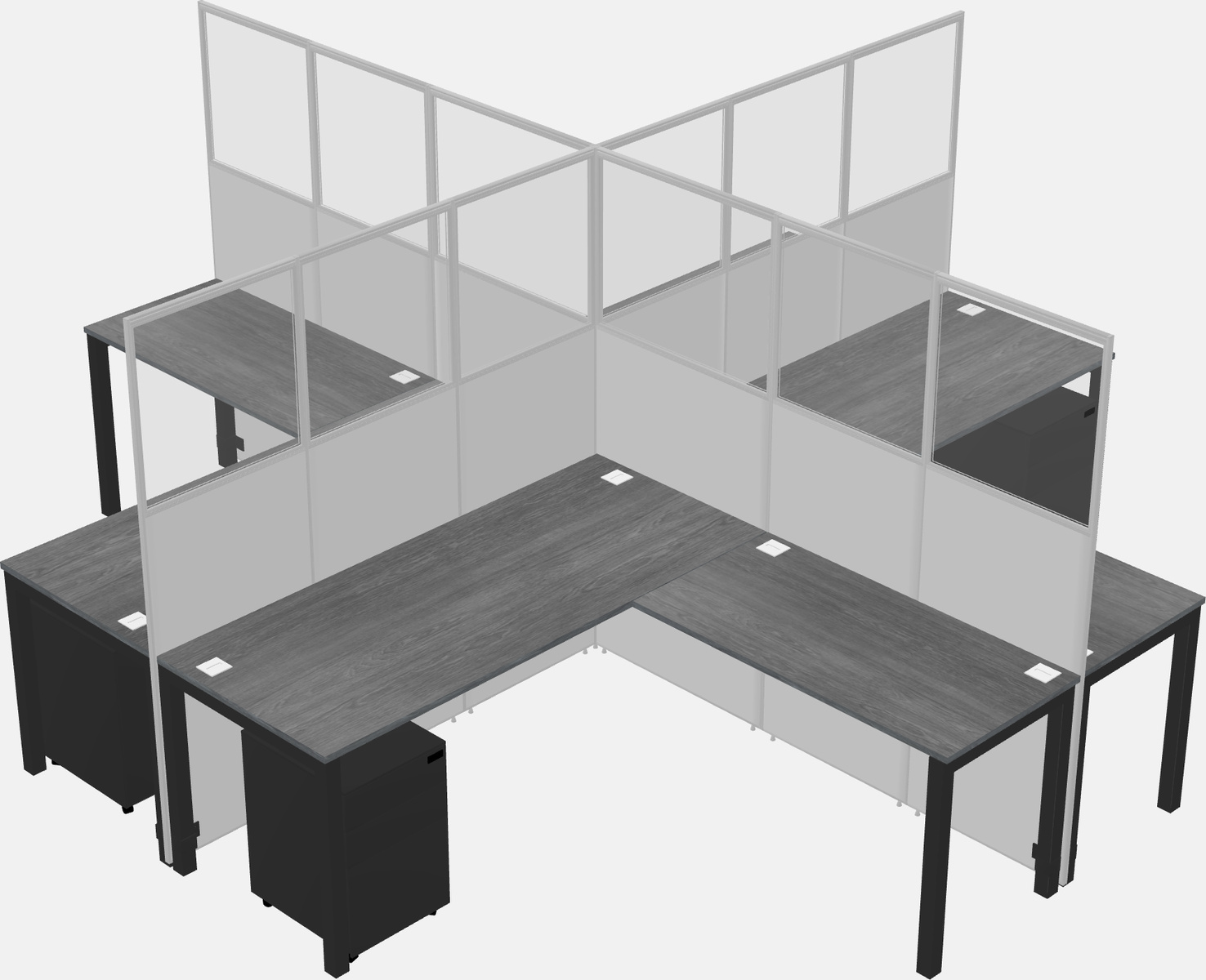 Cubículos compartidos en forma de l