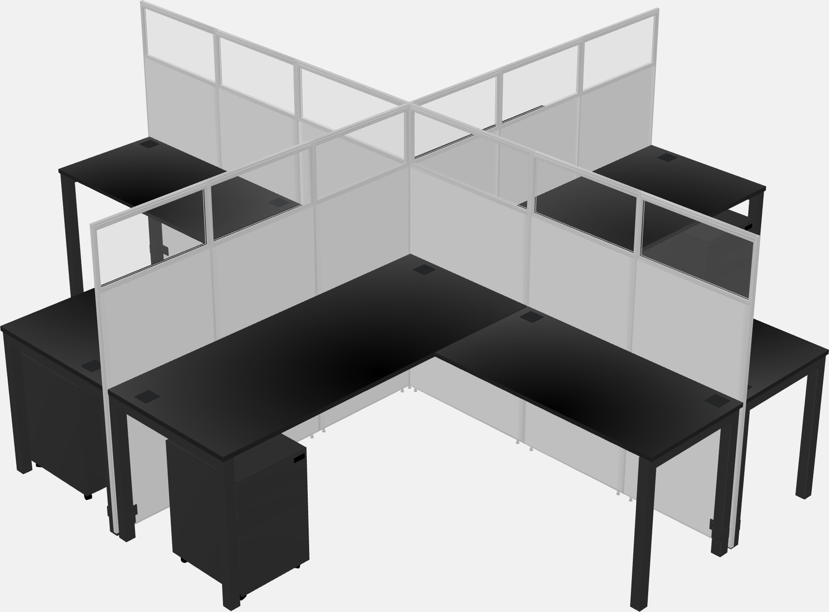 Cubículos compartilhados em forma de l