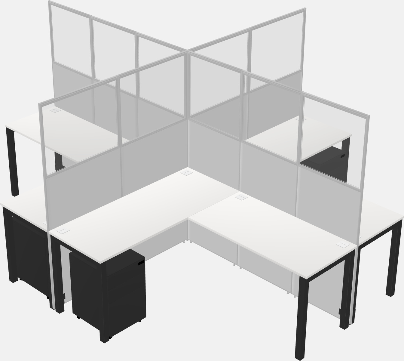 Cubículos compartidos en forma de l