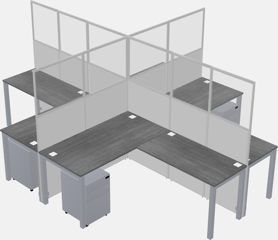 Cubículos compartilhados em forma de l