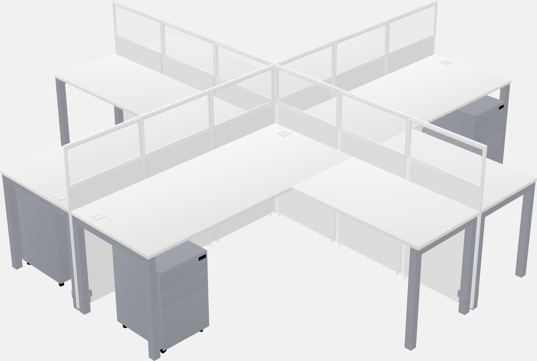 Cubículos compartidos en forma de l