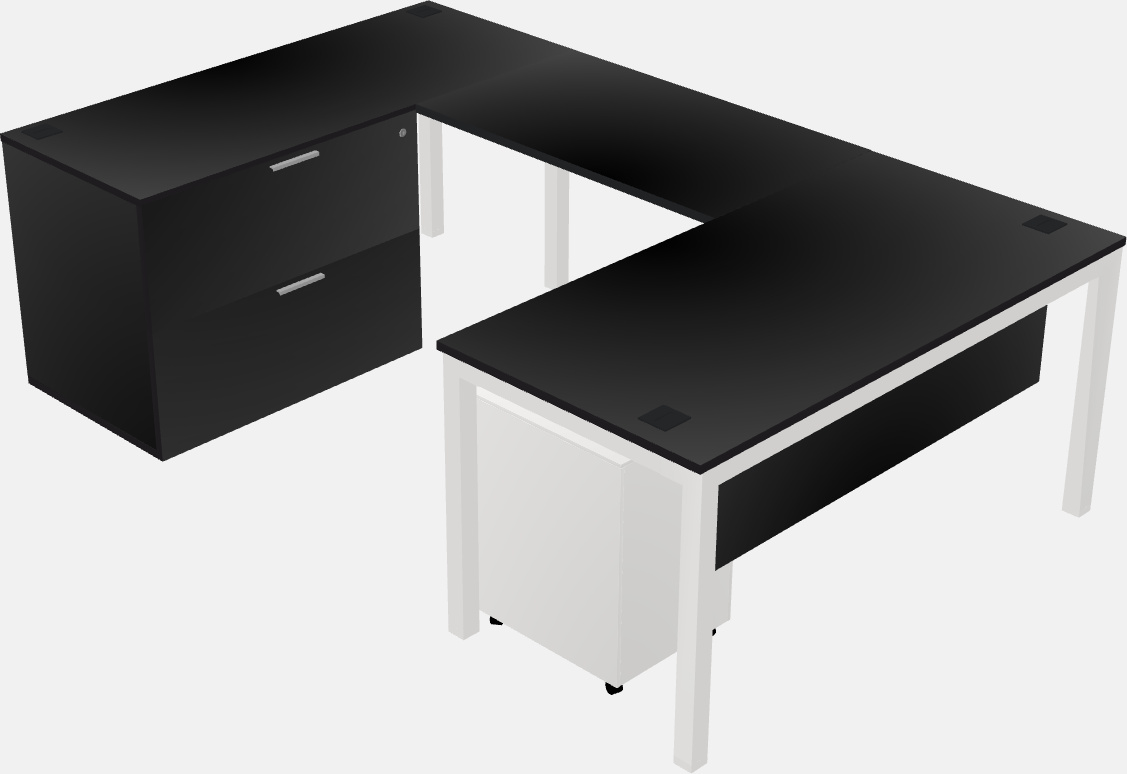 U-shaped desk + file cabinet