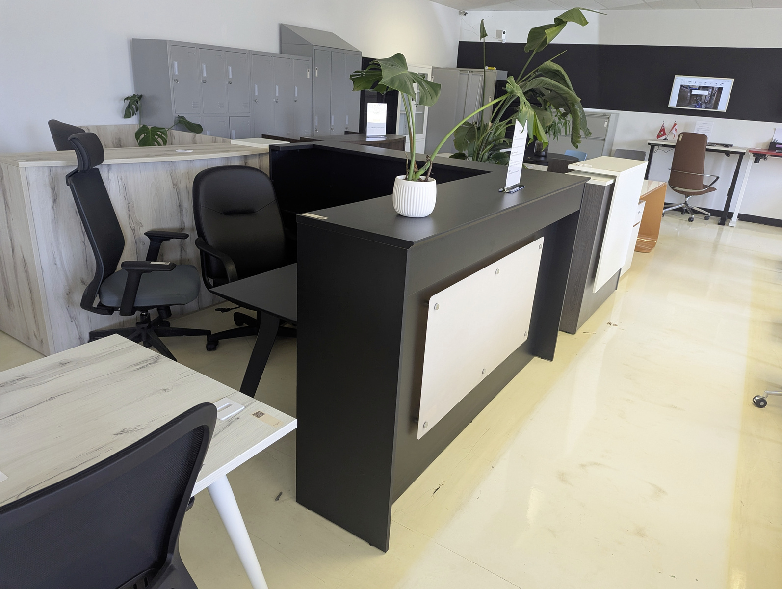 Black reception desk