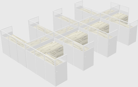 Shared l-shaped cubicle