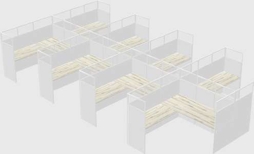 Shared l-shaped cubicle