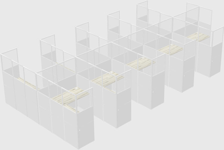 Shared l-shaped cubicle