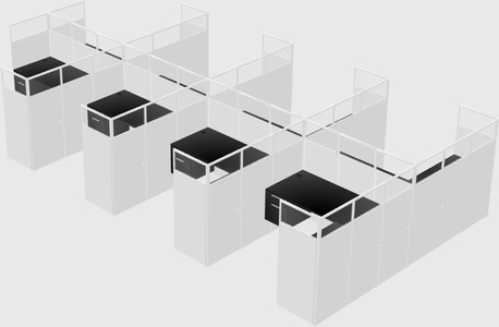 Shared l-shaped cubicle