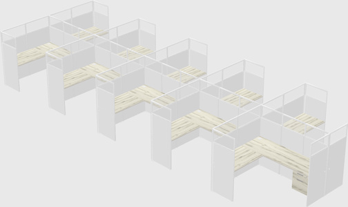 Shared l-shaped cubicle