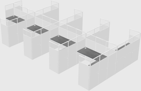Shared l-shaped cubicle