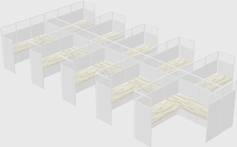 Shared l-shaped cubicle