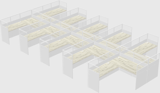Shared l-shaped cubicle