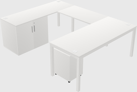U-shaped desk + cabinet