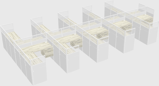 Shared l-shaped cubicle