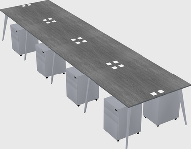 Shared rectangular office desk system