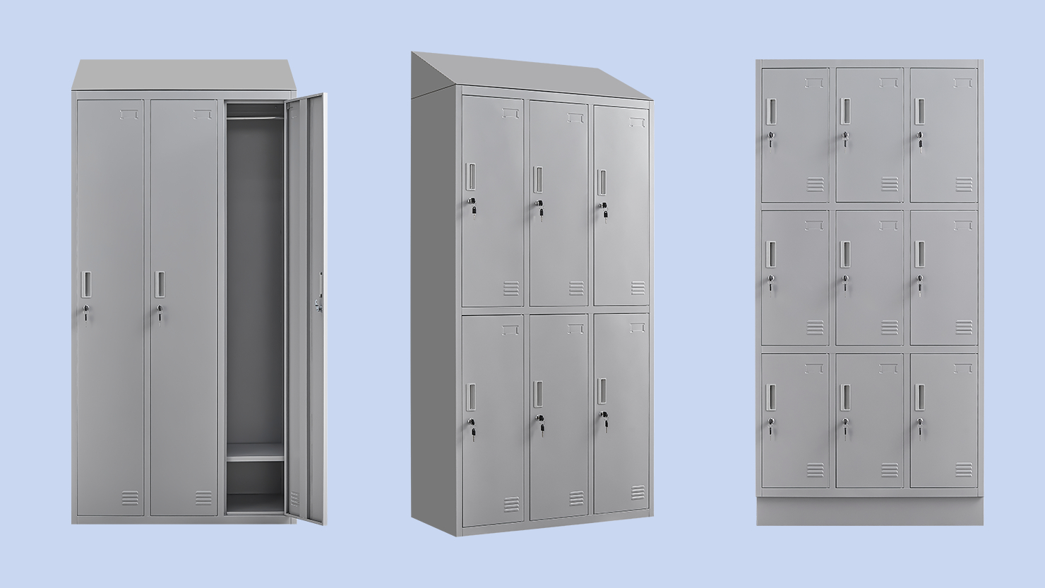 Grey 3 Door Locker width Locker Base width Slopping Top